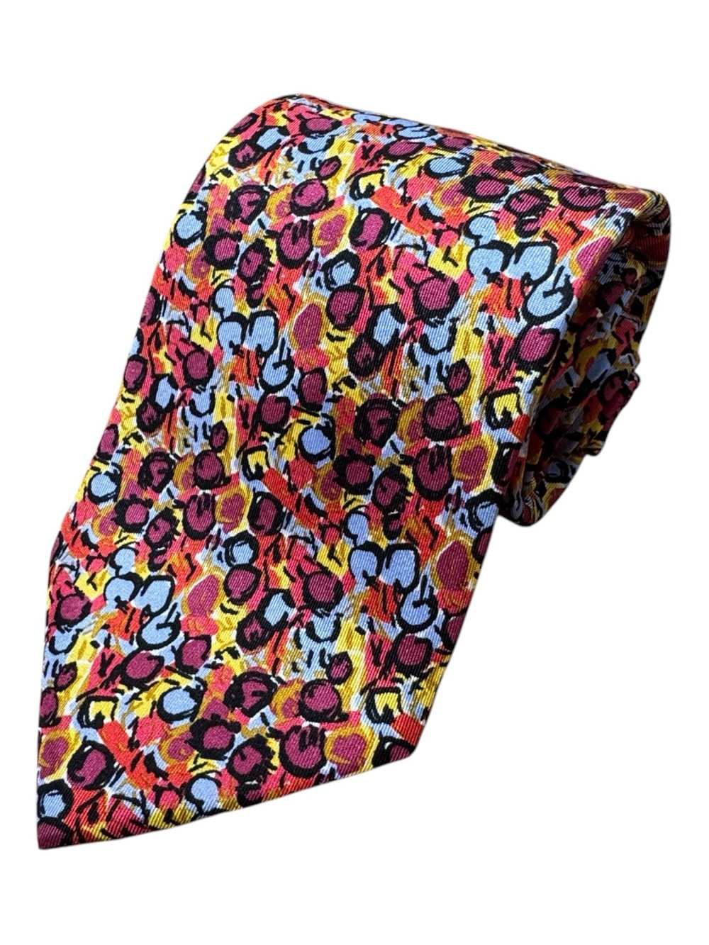 Georges Duboeuf blue red abstract 100% silk vintage luxury neck tie EUC